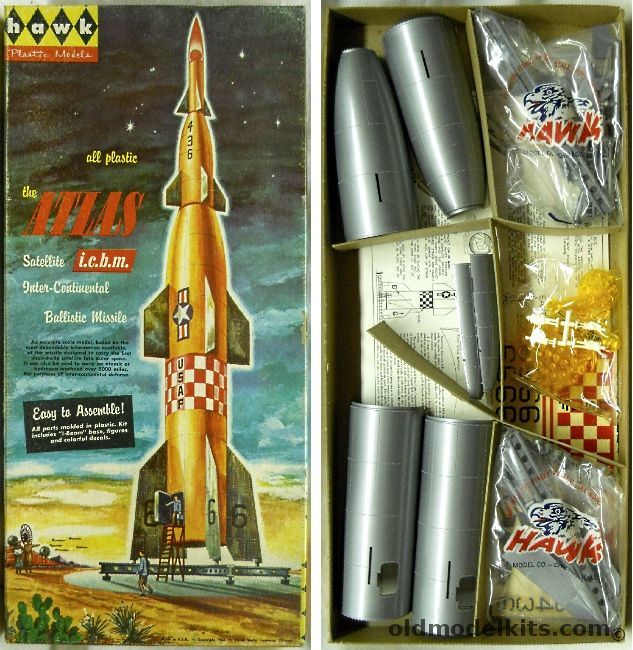 Hawk Atlas Satellite InterContinental Ballistic Missile ICBM, 200 plastic model kit